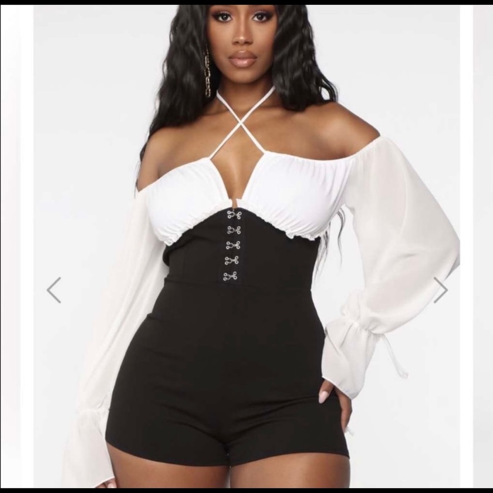 Hooking You Up Romper - White/Black Fashion Nova